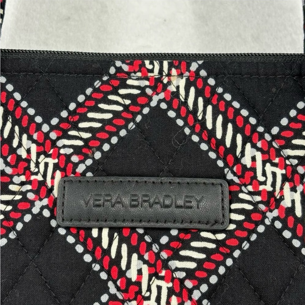 Vera Bradley Quilted Tote Handbag Minsk Plaid Black Red Zip Top Shoulder Bag - Picture 3 of 7